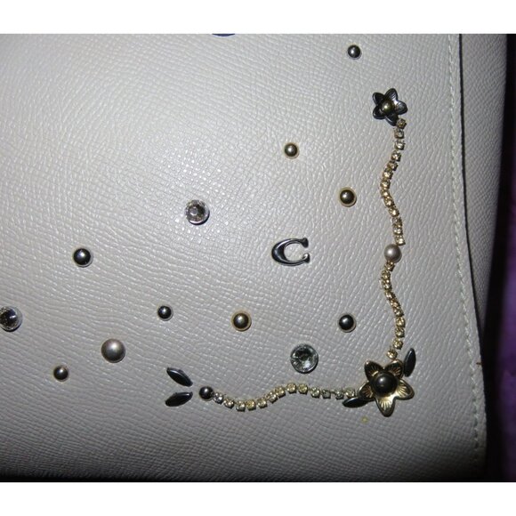 Coach 2018 Leah Gray Leather Satchel Tote Adorned With Stardust Crystal Rivets - Picture 11 of 15